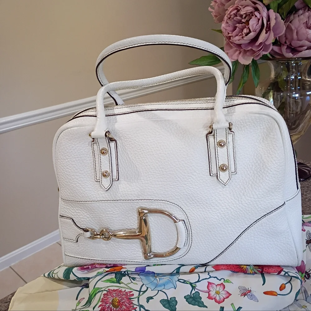 Gucci Leather Hasler Boston White Satchel - Picture 14 of 17